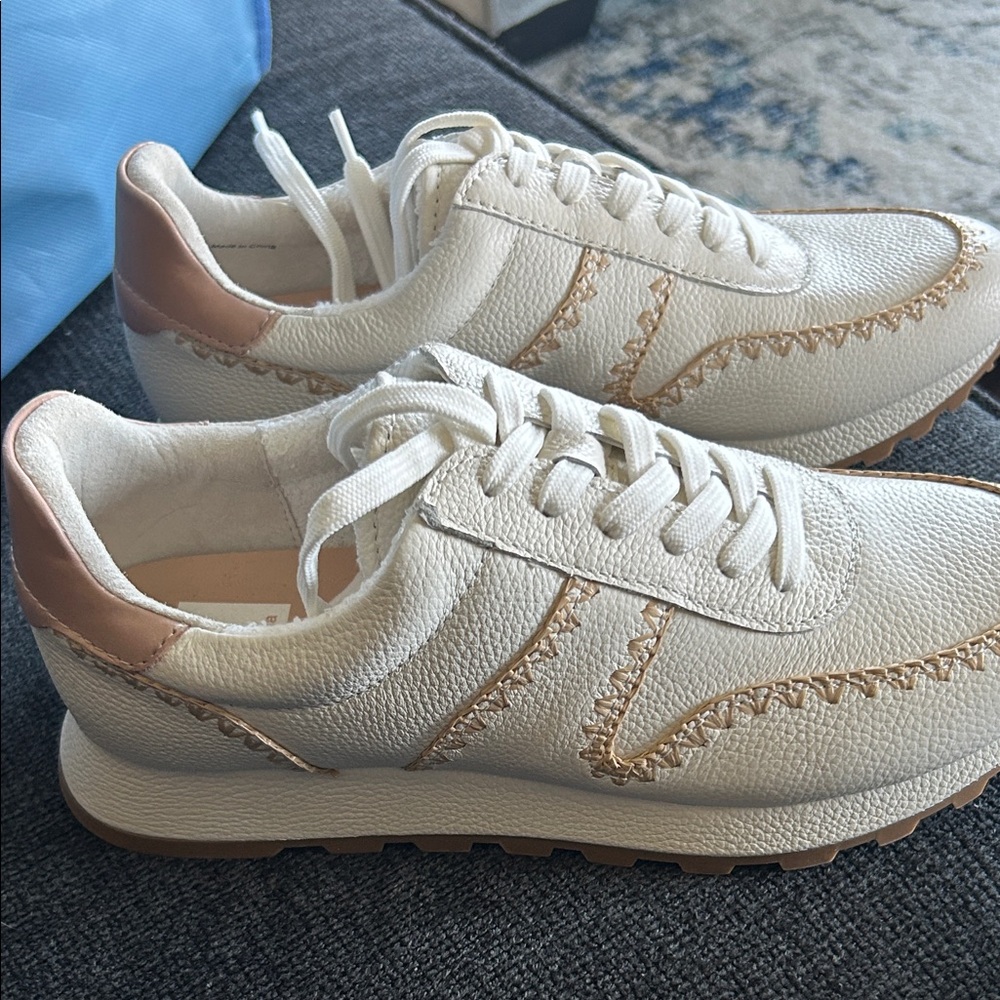 Dolce Vita Cream Sneakers with Rose Gold Trim